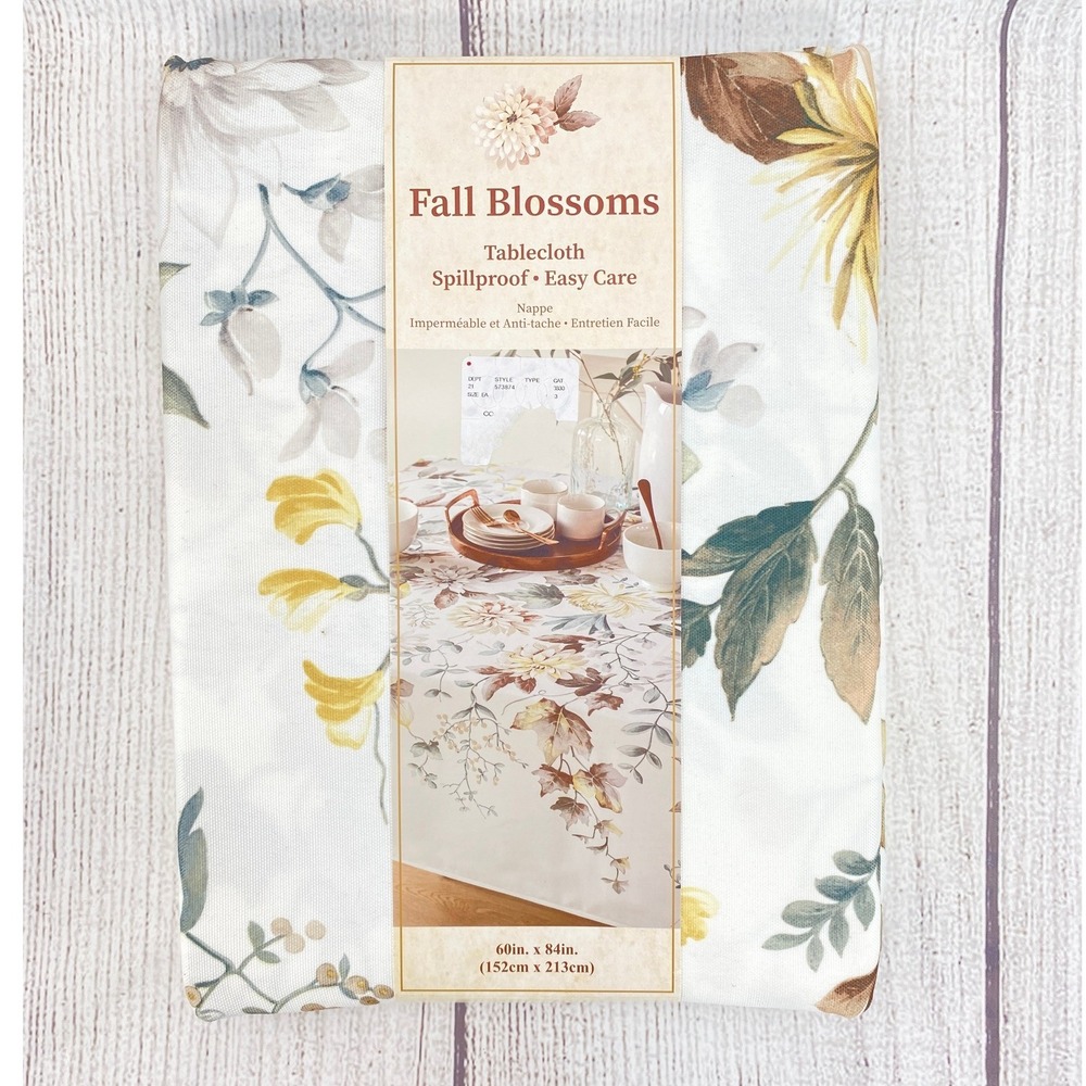 Benson Mills Fall Blossoms Tablecloth 60x84 Floral Spillproof Leaves Autumn